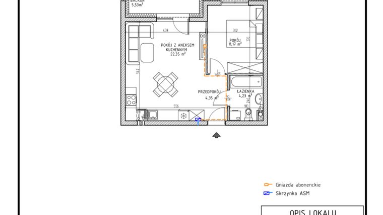 Rzut - Mieszkanie na sprzedaż 2 pokoje o powierzchni 42,1 m² - numer M5 w Osiedle Foresto etap 2