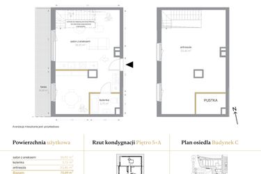 Rzut - Mieszkanie na sprzedaż 1 pokój o powierzchni 73,09 m² - numer C/58 w Królowej Jadwigi