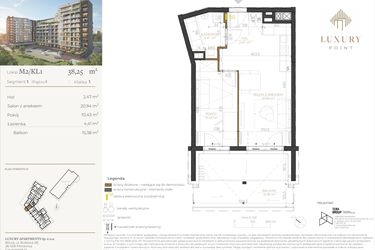 Rzut - Mieszkanie na sprzedaż 2 pokoje o powierzchni 38,25 m² - numer M2/KL1 w LUXURY POINT