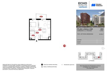 Rzut - Mieszkanie na sprzedaż 1 pokój o powierzchni 42,99 m² - numer A.283 w Modern Mokotów