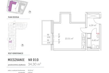 Rzut - Mieszkanie na sprzedaż 1 pokój o powierzchni 34,42 m² - numer D10 w Osiedle Impresja 2