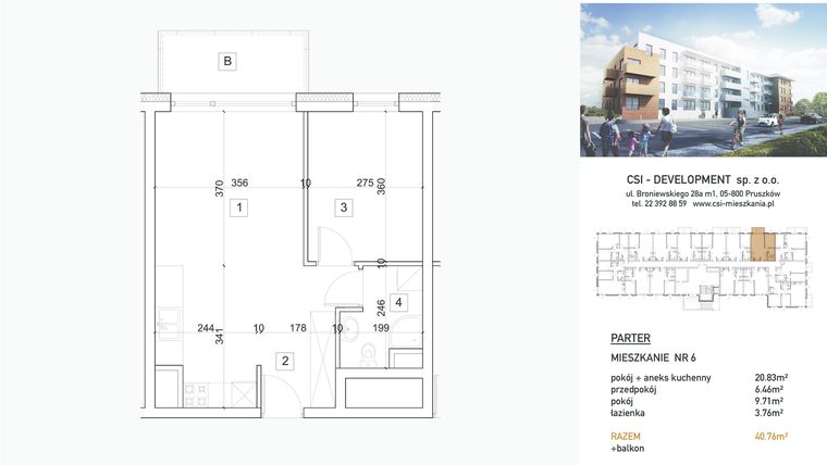 Rzut - Mieszkanie na sprzedaż 2 pokoje o powierzchni 40,76 m² - numer 6 w Mostowa