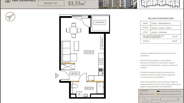 Rzut - Mieszkanie na sprzedaż 1 pokój o powierzchni 33 m² - numer M122 w Osiedle Na Górnej etap V