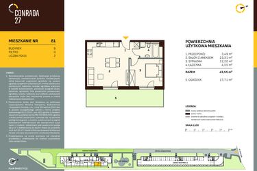 Rzut - Mieszkanie na sprzedaż 2 pokoje o powierzchni 43,55 m² - numer B.81 w Conrada 27