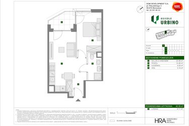 Rzut - Mieszkanie na sprzedaż 2 pokoje o powierzchni 40,35 m² - numer 5.1.A.38 w Osiedle Urbino etap 5
