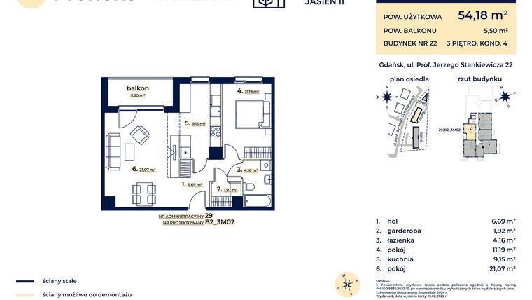 Rzut - Mieszkanie na sprzedaż 2 pokoje o powierzchni 54,18 m² - numer B2_3M02 w Kaskada Jasień - etap II