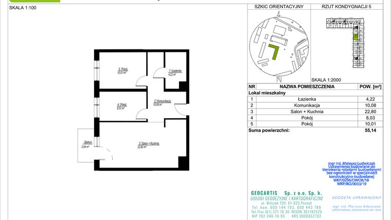 Rzut - Mieszkanie na sprzedaż 3 pokoje o powierzchni 55,14 m² - numer C94 w Jasielska 8C