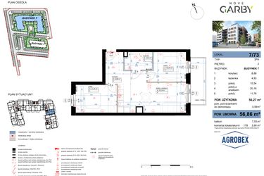 Rzut - Mieszkanie na sprzedaż 3 pokoje o powierzchni 56,86 m² - numer 7/73 w Nove Garby