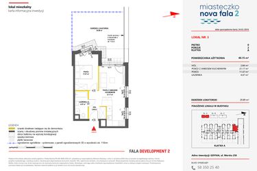 Rzut - Mieszkanie na sprzedaż 2 pokoje o powierzchni 40,15 m² - numer 3 w Miasteczko Nova Fala 2
