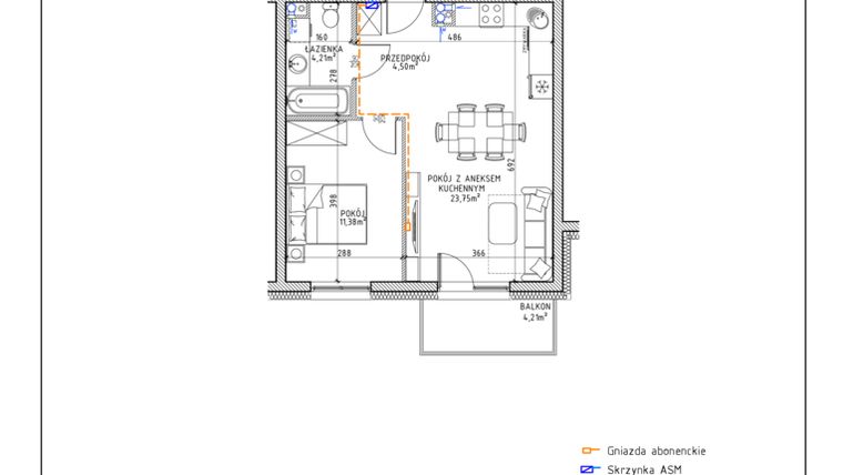 Rzut - Mieszkanie na sprzedaż 2 pokoje o powierzchni 43,84 m² - numer 29 w Osiedle OdNowa K5