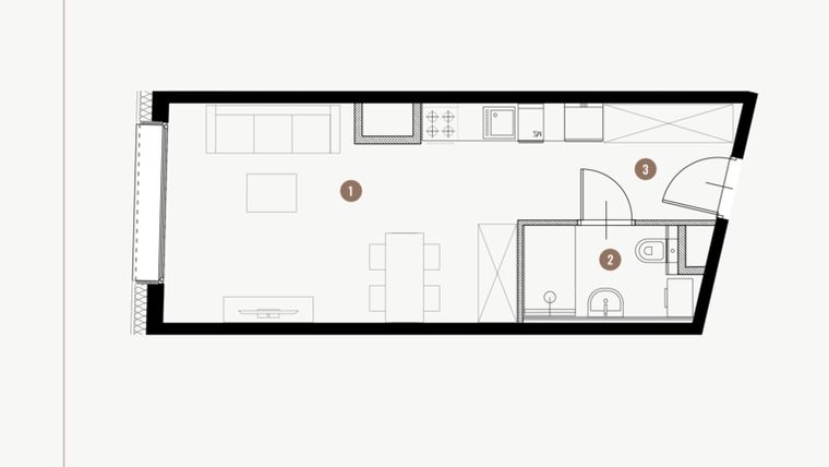 Rzut - Mieszkanie na sprzedaż 1 pokój o powierzchni 28,34 m² - numer I.7.2 w Tuwima Apartments