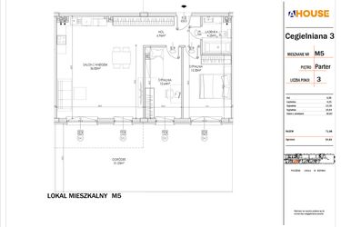Rzut - Mieszkanie na sprzedaż 3 pokoje o powierzchni 71,98 m² - numer 5 w Osiedle StaLove etap I