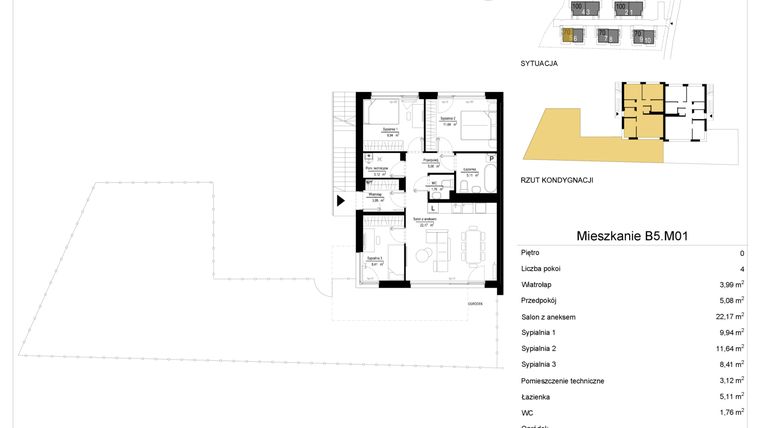 Rzut - Mieszkanie na sprzedaż 4 pokoje o powierzchni 71,22 m² - numer 5.1 w River Park