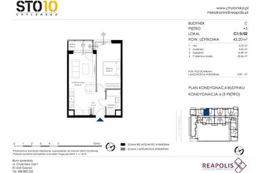 Rzut - Mieszkanie na sprzedaż 2 pokoje o powierzchni 43,2 m² - numer C1/5/02 w Chylońska STO10 etap III
