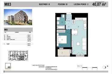 Rzut - Mieszkanie na sprzedaż 2 pokoje o powierzchni 40,07 m² - numer B83 w Panorama Kwiatkowskiego