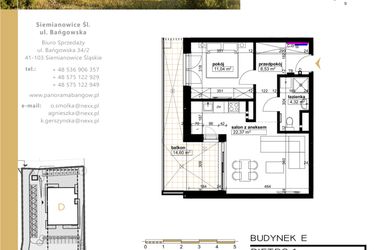 Rzut - Mieszkanie na sprzedaż 2 pokoje o powierzchni 46,26 m² - numer E.1.1 w Panorama Bańgów Etap II