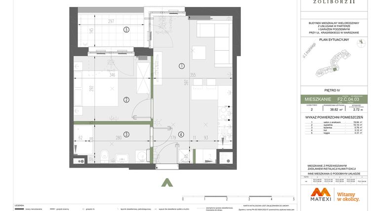 Rzut - Mieszkanie na sprzedaż 2 pokoje o powierzchni 38,82 m² - numer F2.C.04.03 w Sady Żoliborz II