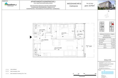 Rzut - Mieszkanie na sprzedaż 2 pokoje o powierzchni 43,92 m² - numer M-52 w Apartamenty Konopnickiej