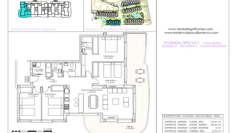 Rzut - Mieszkanie na sprzedaż 4 pokoje o powierzchni 147 m² - numer 2.1 w Flamenca Sun - Playa Flamenca