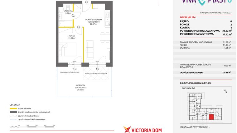 Rzut - Mieszkanie na sprzedaż 2 pokoje o powierzchni 38,32 m² - numer 174 w Viva Piast 6