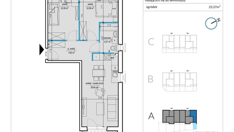 Rzut - Mieszkanie na sprzedaż 3 pokoje o powierzchni 57,93 m² - numer A.K2.1 w Jodłowicka 7