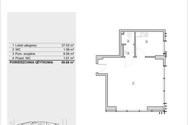 Rzut - Lokal użytkowy na sprzedaż 1 pokój o powierzchni 49,68 m² - numer H3-U-1-4 w Heyki City