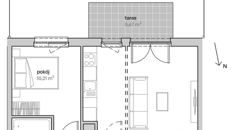 Rzut - Mieszkanie na sprzedaż 2 pokoje o powierzchni 44,29 m² - numer C.00.177 w Unii Lubelskiej Vita