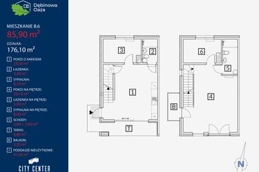 Rzut - Mieszkanie na sprzedaż 4 pokoje o powierzchni 85,9 m² - numer B6 w Dębinowa Oaza