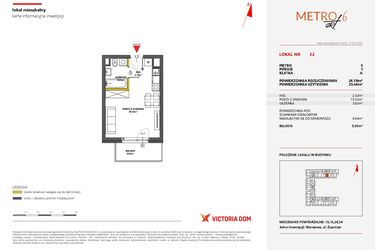 Rzut - Mieszkanie na sprzedaż 1 pokój o powierzchni 26,1 m² - numer 22 w Metro Art 6