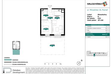 Rzut - Mieszkanie na sprzedaż 2 pokoje o powierzchni 38,55 m² - numer C52 w Milczańska 18
