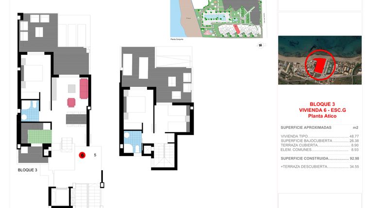 Rzut - Mieszkanie na sprzedaż 3 pokoje o powierzchni 92,98 m² - numer ATICO-G-6 w Apartamenty w Dénia - 14051638