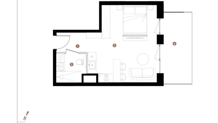 Rzut - Mieszkanie na sprzedaż 1 pokój o powierzchni 31,02 m² - numer A2.0.08 w Apartamenty Grundmanna