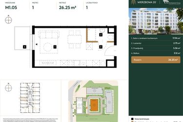Rzut - Mieszkanie na sprzedaż 1 pokój o powierzchni 26,25 m² - numer 2.M1.05 w Wierzbowa 20