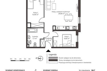 Rzut - Mieszkanie na sprzedaż 3 pokoje o powierzchni 64,23 m² - numer 5B/7 w Nowy Goszyn