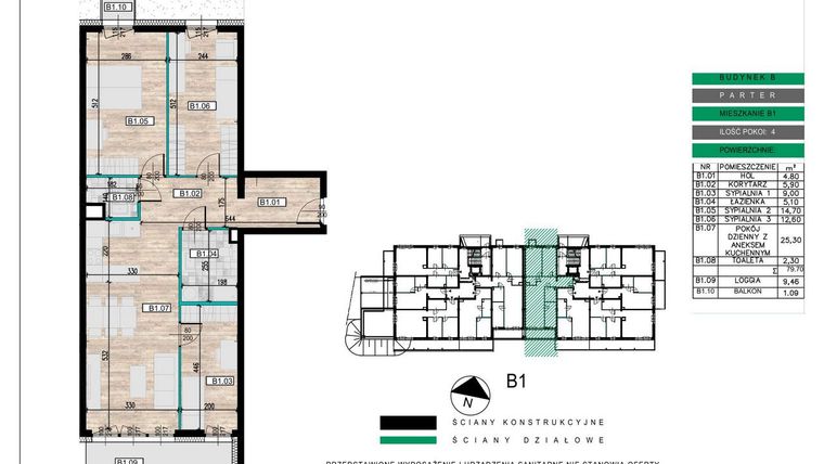Rzut - Mieszkanie na sprzedaż 4 pokoje o powierzchni 79,7 m² - numer B01 w Lwowska 14