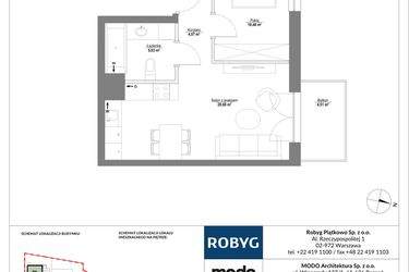Rzut - Mieszkanie na sprzedaż 2 pokoje o powierzchni 40,76 m² - numer 1M02 w Piątkowo Residence