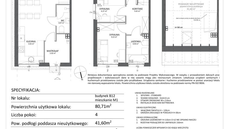 Rzut - Mieszkanie na sprzedaż 4 pokoje o powierzchni 80,71 m² - numer B12/1 w Libre Park