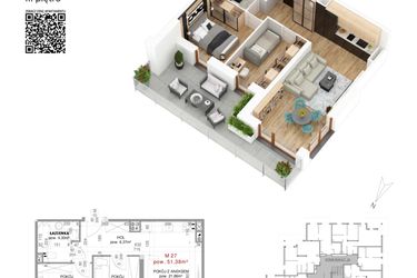 Rzut - Mieszkanie na sprzedaż 3 pokoje o powierzchni 51,38 m² - numer 27 w Villa Park - Etap IV