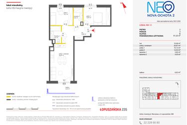 Rzut - Mieszkanie na sprzedaż 3 pokoje o powierzchni 61,11 m² - numer 53 w Neo Nova Ochota 2