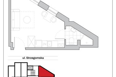 Rzut - Mieszkanie na sprzedaż 1 pokój o powierzchni 19,03 m² - numer 25 w Strzegomska 226