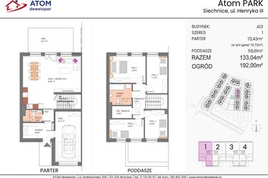 Rzut - Dom na sprzedaż 5 pokoi o powierzchni 133,04 m² - numer A13/1 w ATOM Park