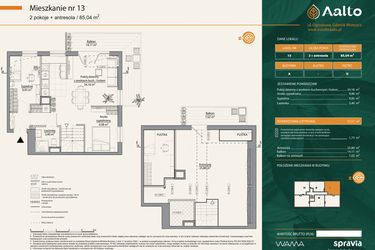 Rzut - Mieszkanie na sprzedaż 2 pokoje o powierzchni 85,04 m² - numer A.13 w Aalto