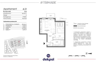Rzut - Mieszkanie na sprzedaż 2 pokoje o powierzchni 46,46 m² - numer 4.21 w Trimare