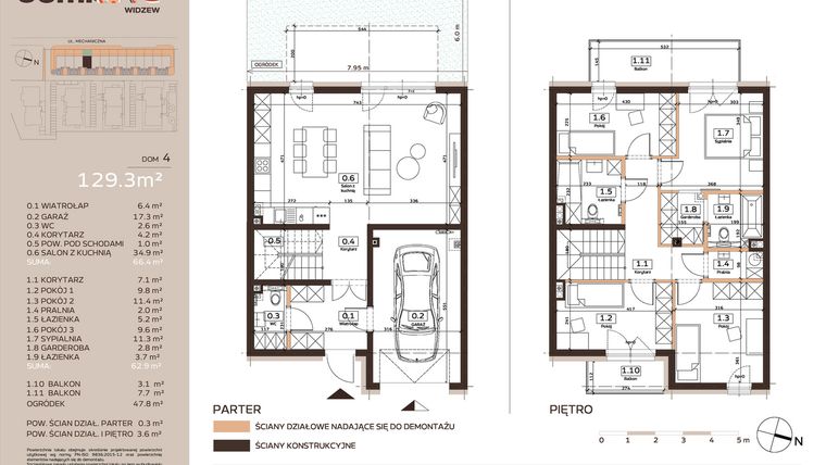 Rzut - Dom na sprzedaż 5 pokoi o powierzchni 129,3 m² - numer 4 w Domkove Widzew etap 2