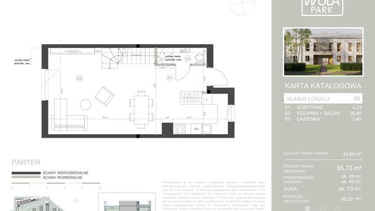 Rzut - Dom na sprzedaż 4 pokoje o powierzchni 85,73 m² - numer 6B w Nova Wola Park II