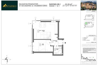 Rzut - Mieszkanie na sprzedaż 2 pokoje o powierzchni 35,5 m² - numer B1.1 w Rezydencja Chłabówka