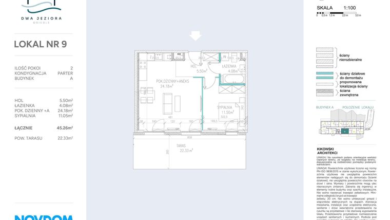 Rzut - Mieszkanie na sprzedaż 2 pokoje o powierzchni 45,26 m² - numer A.9 w Dwa Jeziora