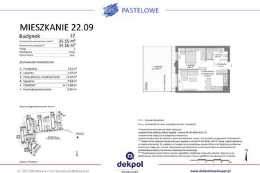 Rzut - Mieszkanie na sprzedaż 2 pokoje o powierzchni 34,16 m² - numer 22.09 w Osiedle Pastelowe etap IV