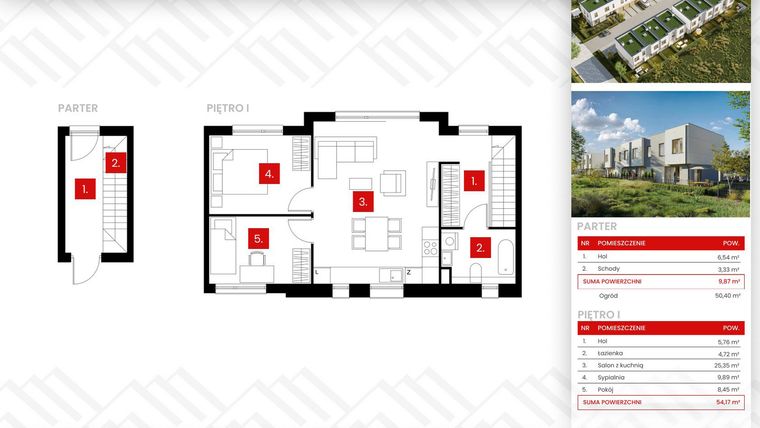 Rzut - Dom na sprzedaż 3 pokoje o powierzchni 64,04 m² - numer 15_1 w Osiedle Zakątek Nadrzeczna