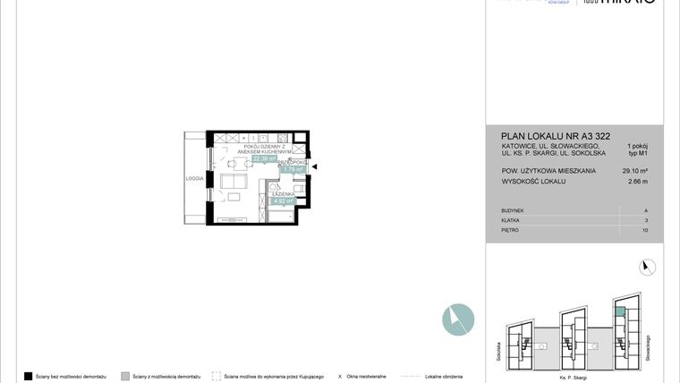 Rzut - Mieszkanie na sprzedaż 1 pokój o powierzchni 29,13 m² - numer A3 322 w Mikato